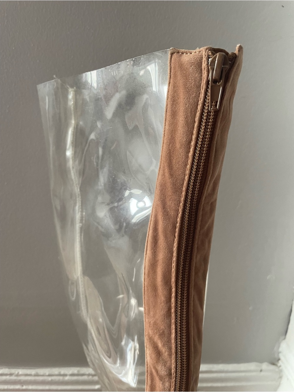 Shoe Republic LA Clear Over-the-Knee Boots with Tan Brown Detail - Picture 3 of 4